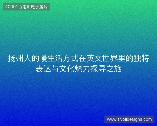 扬州人的慢生活方式在英文世界里的独特表达与文化魅力探寻之旅